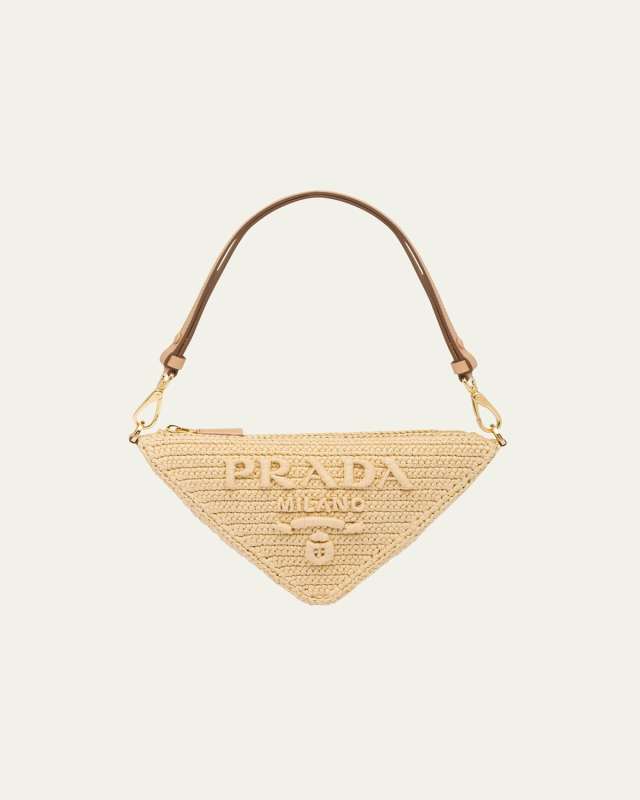 Triangle Raffia Pouch Top-Handle Bag